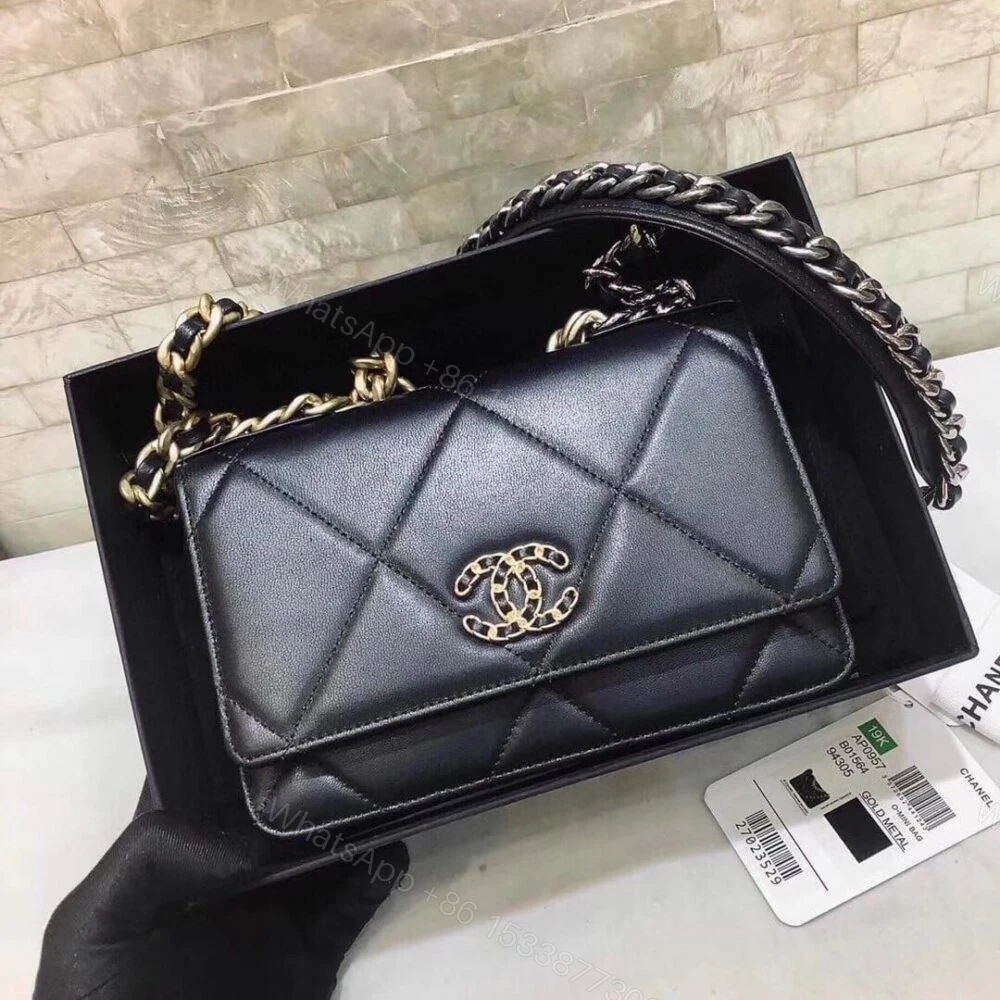 View 3 of Chanel 19 Wallet On Chain Bag Shiny Gold And Silver Tone Black 19Cm AP3267 B04852 94305