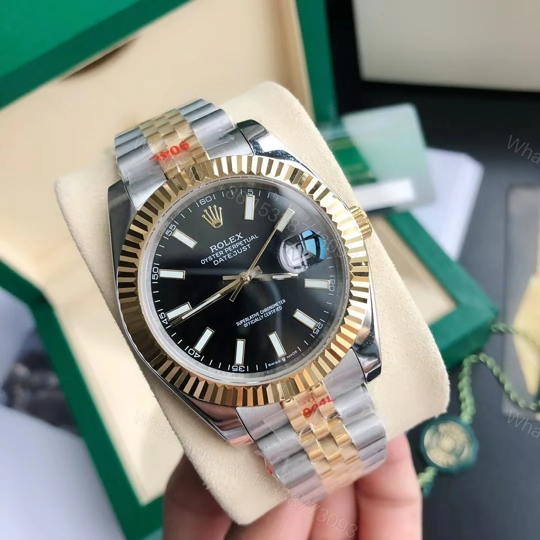 勞力士日誌型 Datejust 黑面間金五珠鏈機械腕錶 — view 1