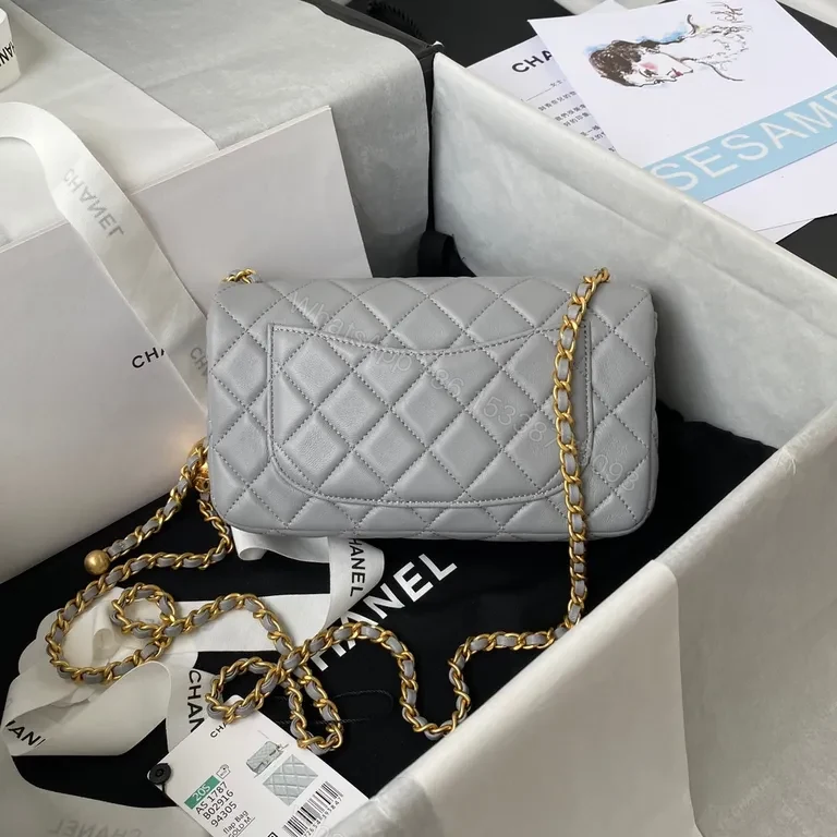 View 2 of Soft Velvet Grey Flap Bag â€” Quilted, Gold-Accent, Everyday Luxe