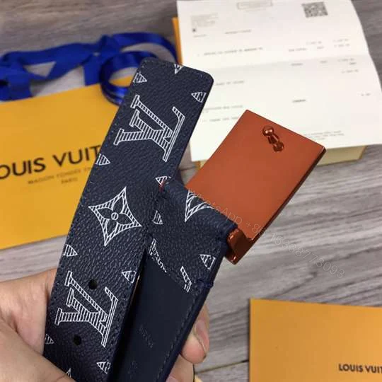 View 5 of LOUIS VUITTON BELT METROPOLE MONOGRAM UPSIDE DOWN INK NAVY – B132