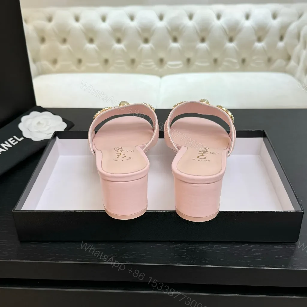 View 2 of Soft Pink Satin Embellished Slip-On Heels: Elevated Glam Slide