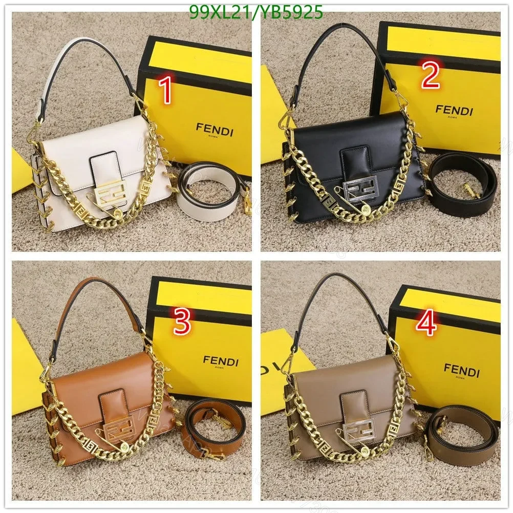 Fendi Baguette Brooch White Leather Bag YB5925 — view 3