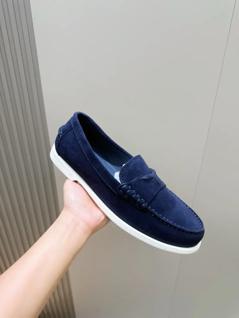 View 7 of Navy suede loafers with white sole for luxury everyday wear