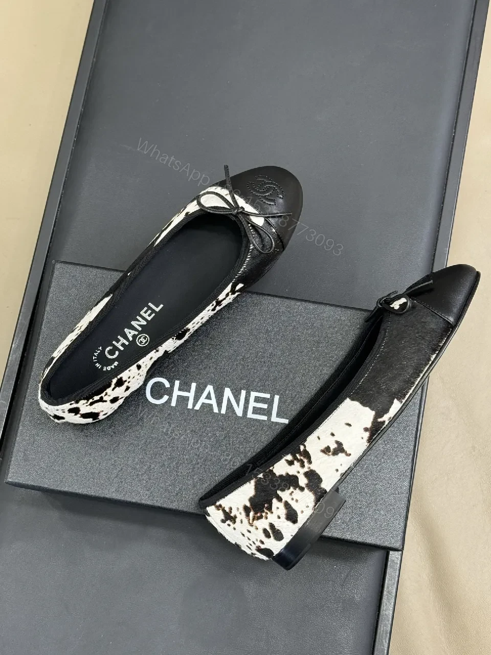 View 5 of Dalmatian-Print Leather Ballet Flats, Chanel-Inspired Style, Comfort