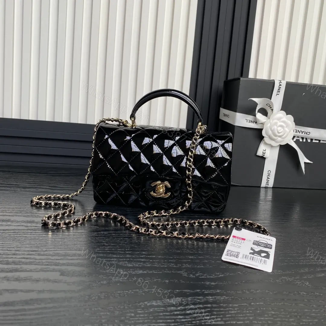 Chanel Patent Quilted Mini Top Handle Flap Bag — view 1