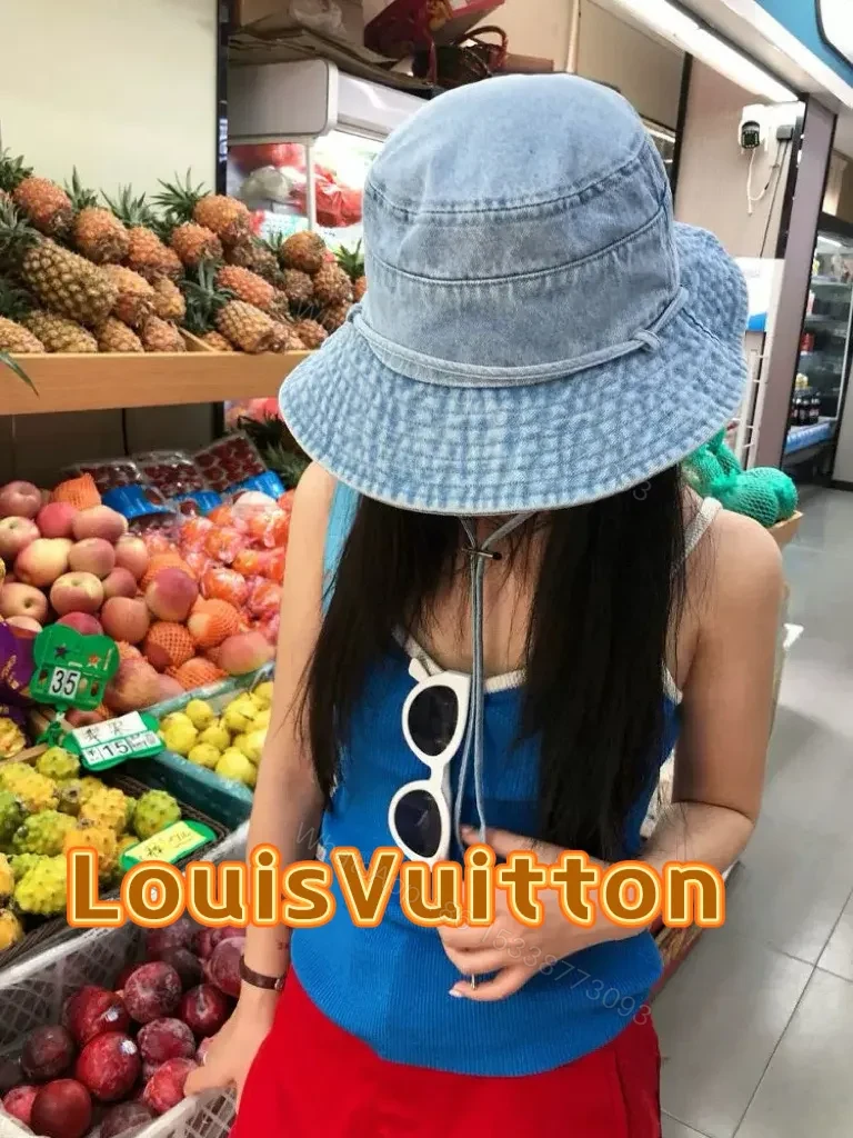 View 4 of Denim Bucket Hat + Gold Emblem + Casual Luxe + Iconic Accent + Hat