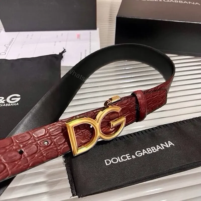 Burgundy Crocodile-Texture Belt with Gold DG Buckle — view 1