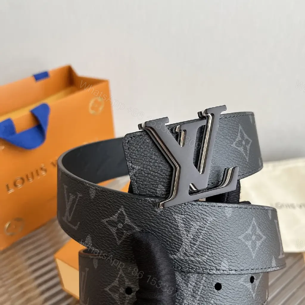 View 7 of Black Leather Belt Monogram Pattern with Gunmetal LV Buckle