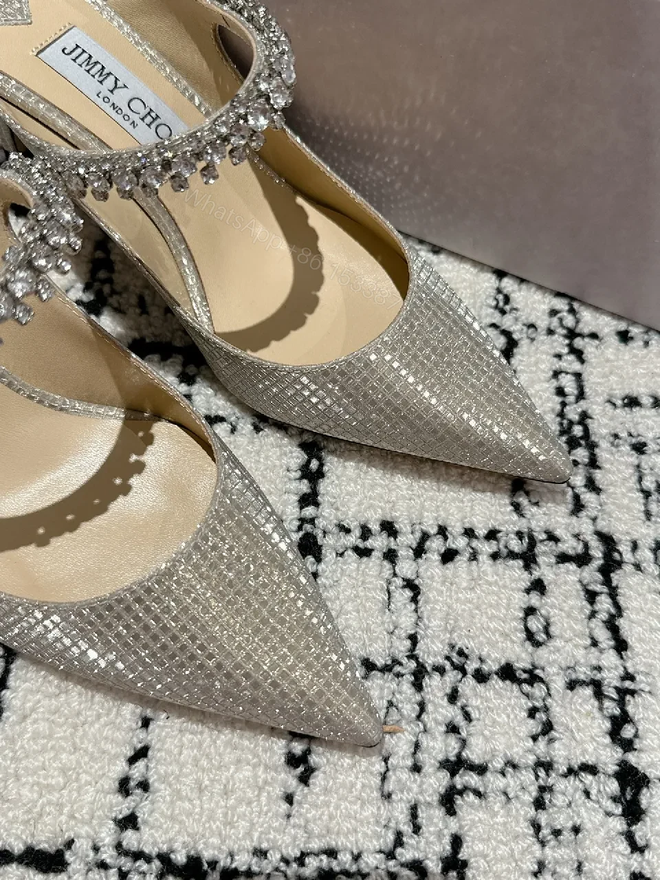 View 3 of Glimmering Pointed-Toe Heels with Crystal Embellishment