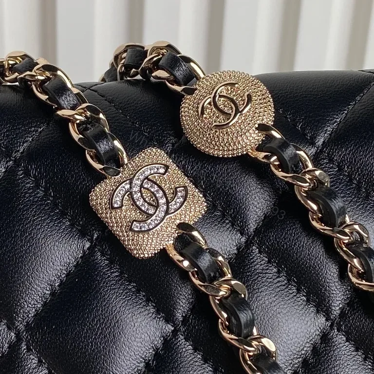 View 8 of Compact Quilted Chain Bag with Gold Hardware - Luxury Shadow Black Leather
