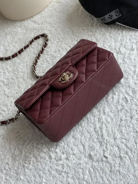 View 7 of Chic Burgundy Quilted Crossbody Bag with Chain Strap