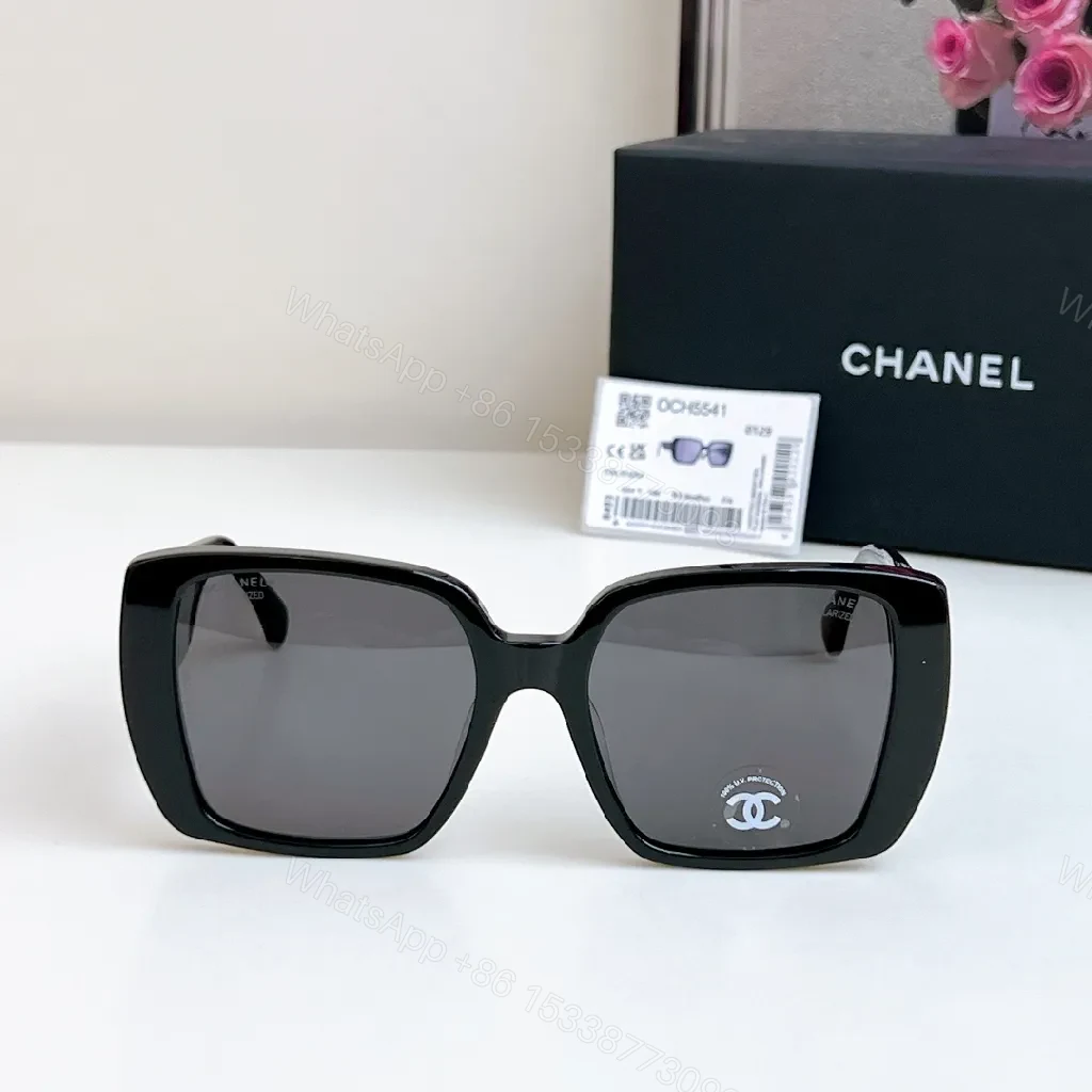 View 7 of Oversized Black Acetate Sunglasses with Gold Logo Detail