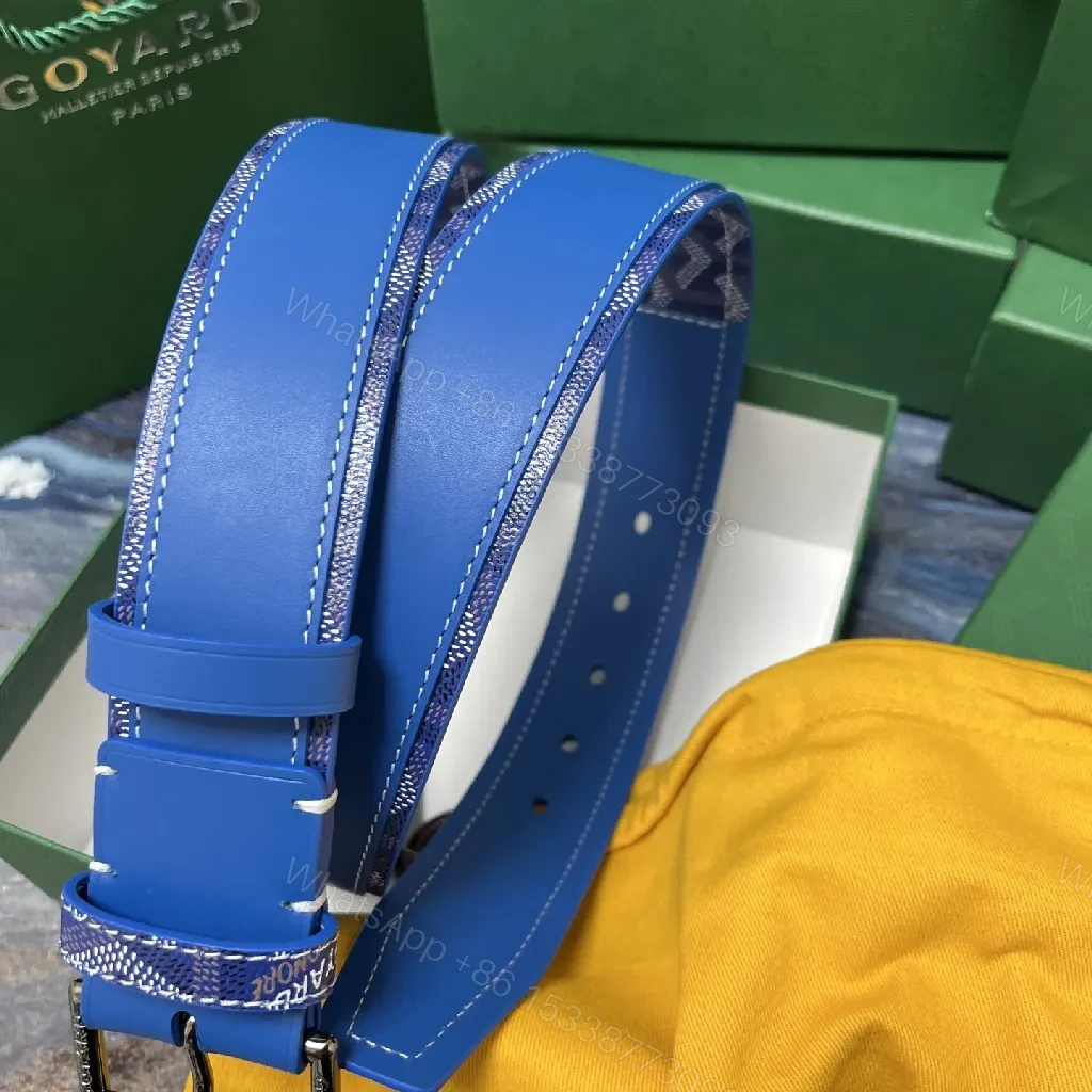 View 4 of Vibrant Blue Leather Belt with Signature Detailing