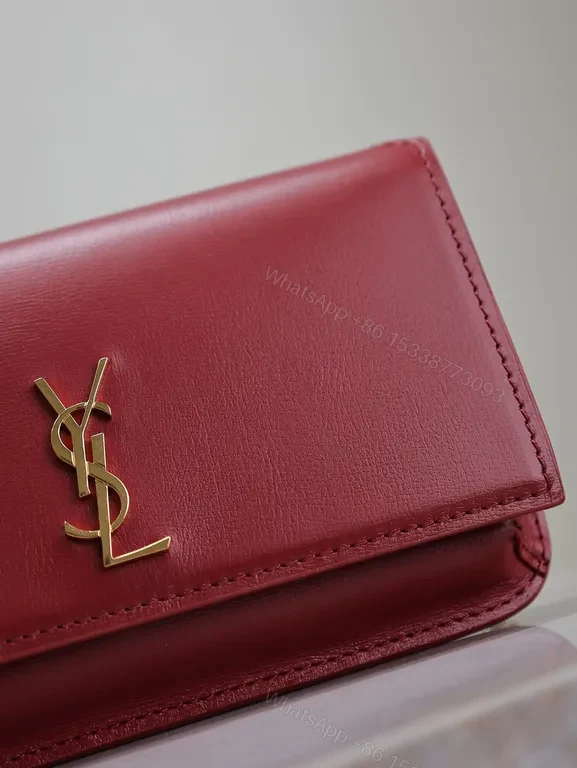 View 6 of Chic Burgundy Leather Crossbody Wallet with YSL Hardware
