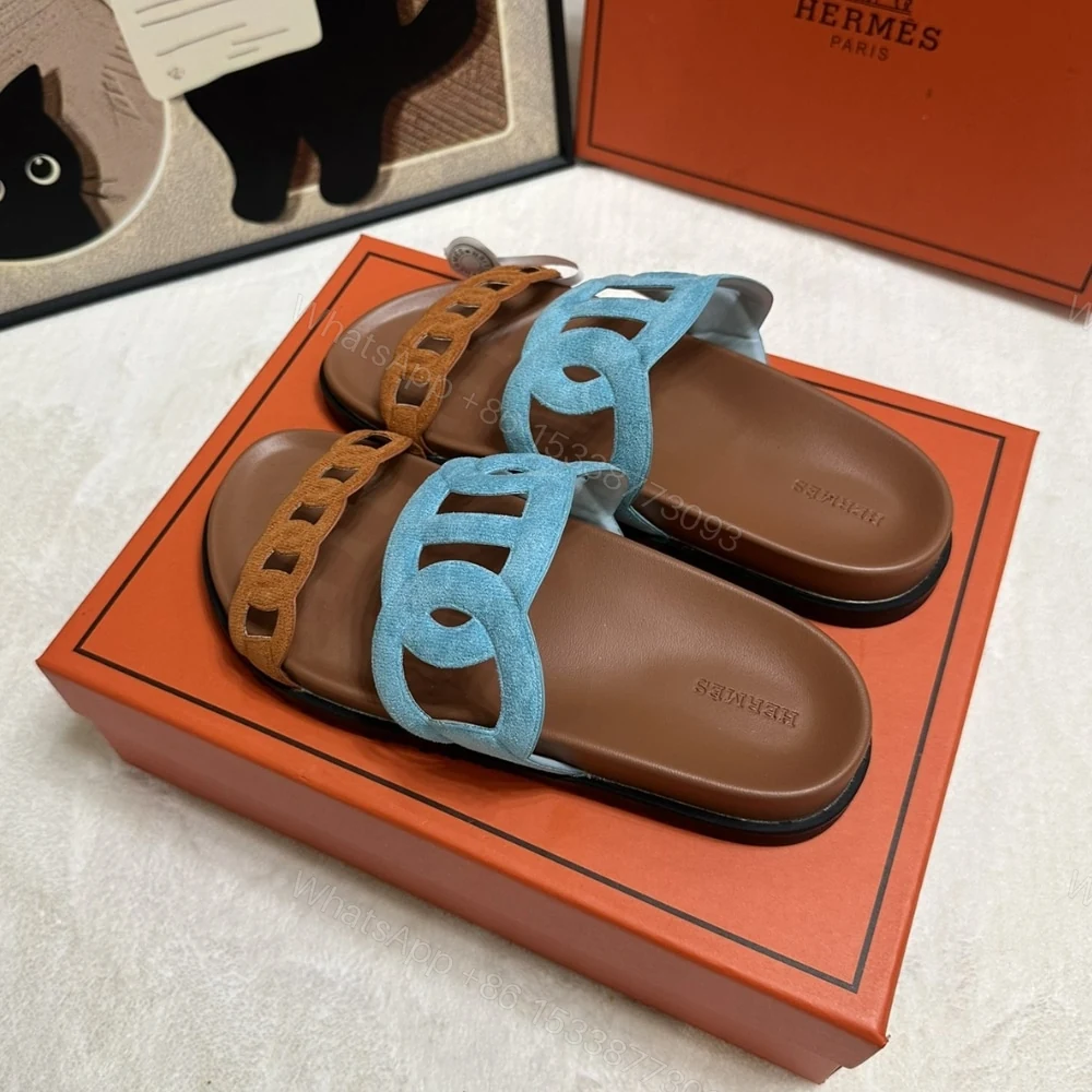 View 3 of HERMES EXTRA SANDAL MINERAL BLUE AND NATURAL H222301Z 6H345