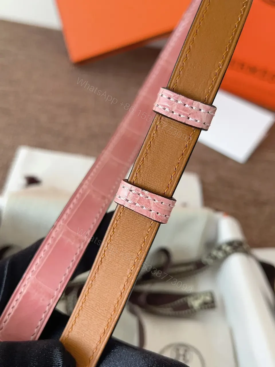 View 9 of Light Pink Croc-Embossed Leather Double-Strap Watch Band