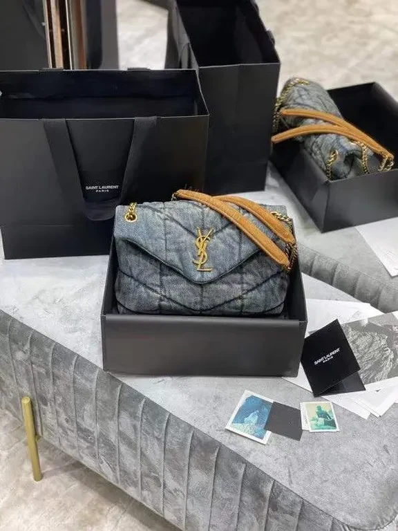 Quilted Denim Crossbody: Gold YSL Hardware, Compact Luxe — view 1