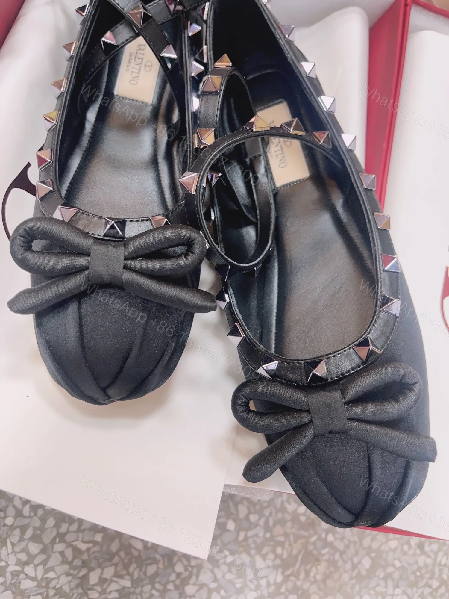 View 5 of Valentino Women Black Satin Studded Flats