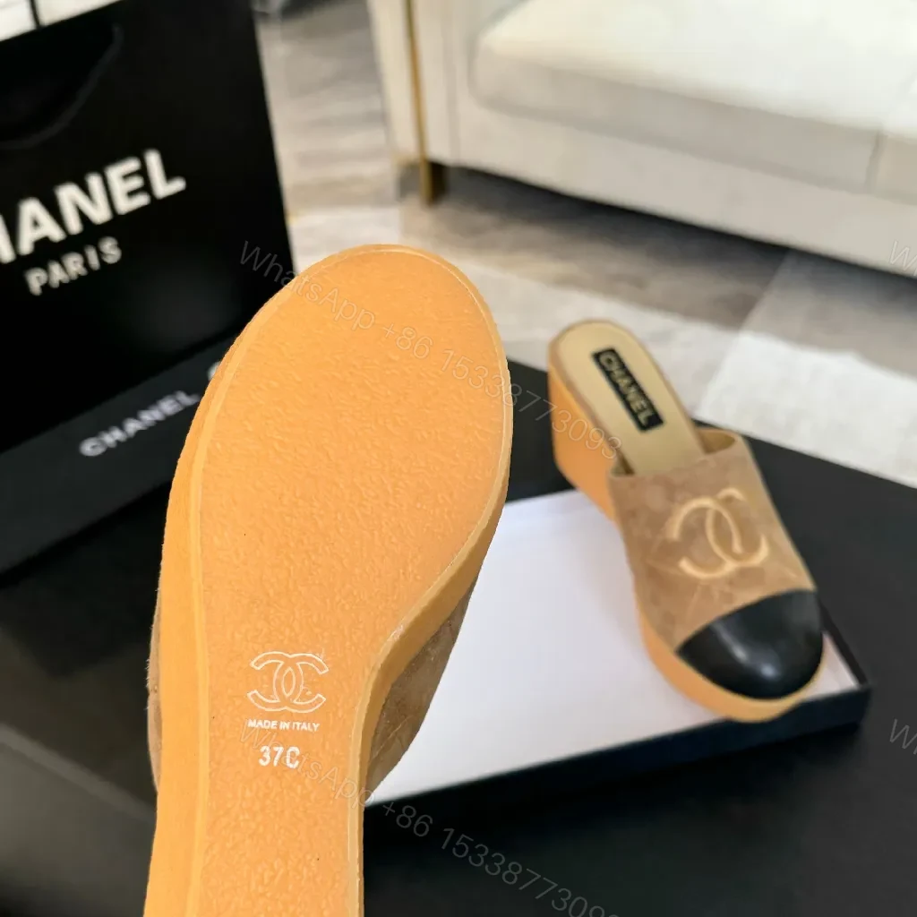View 5 of Camel Suede Mules with Black Cap Toe—Chic Open-Back Style, Cushioned Comfort