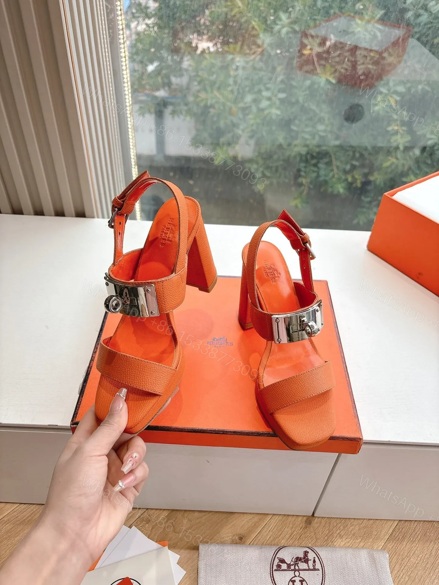 View 6 of Hermes Women Orange Leather Sandals