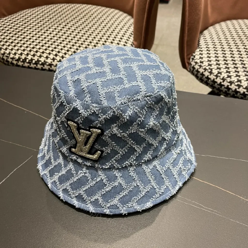 View 8 of Textured Denim Bucket Hat with LV Emblem