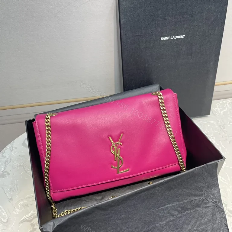 Vibrant Pink Leather Crossbody with YSL Emblem Bag — view 1