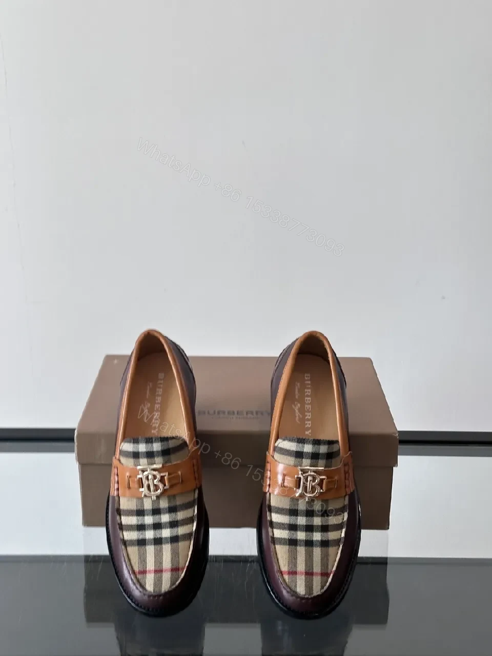 View 3 of Classic Plaid Leather Loafers with Rich Trim and Sole Comfort