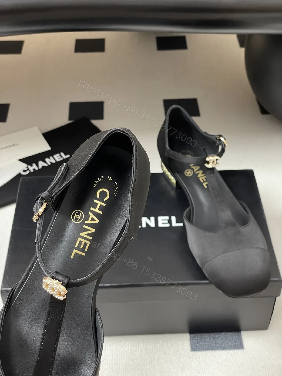 View 7 of Black Satin T-Strap Flats - Luxury-Inspired Comfort, Modern Elegance