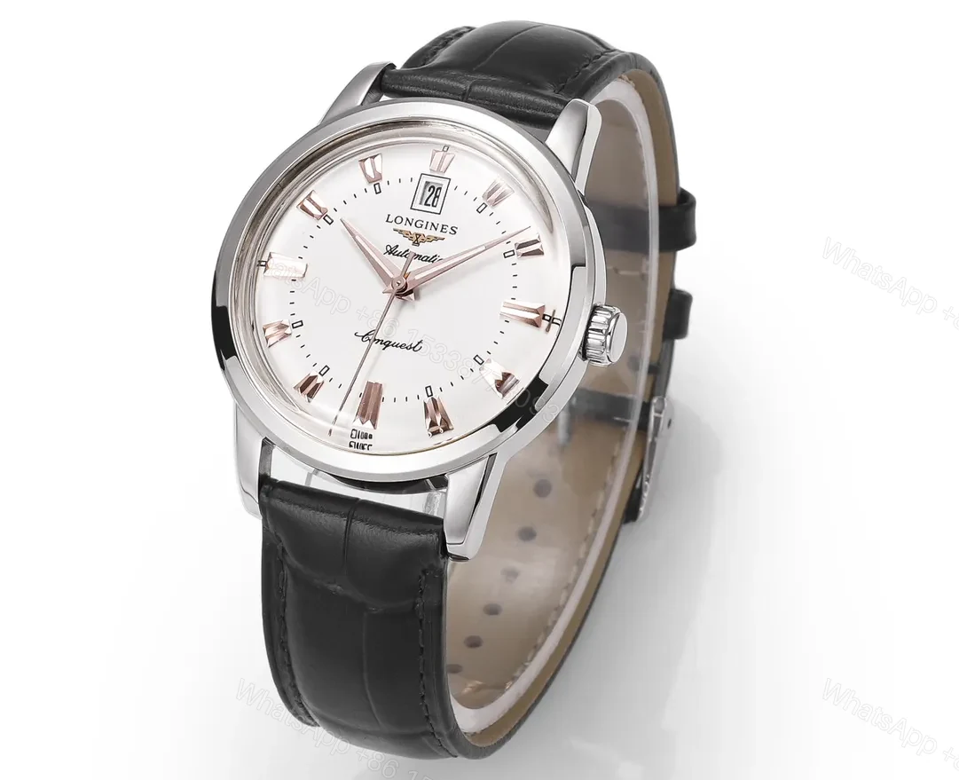 View 3 of Longines Conquest Classic Re Edition Cyclops Watch Silver Dial Black Leather Strap 40mm Case Automatic Movement
