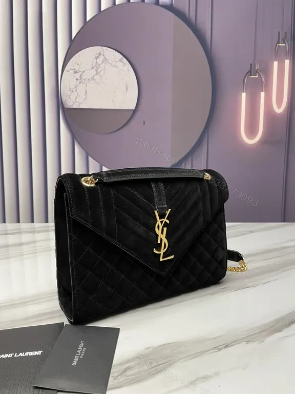 View 5 of Quilted Calfskin Bag with Gold YSL Emblem: Compact Luxury