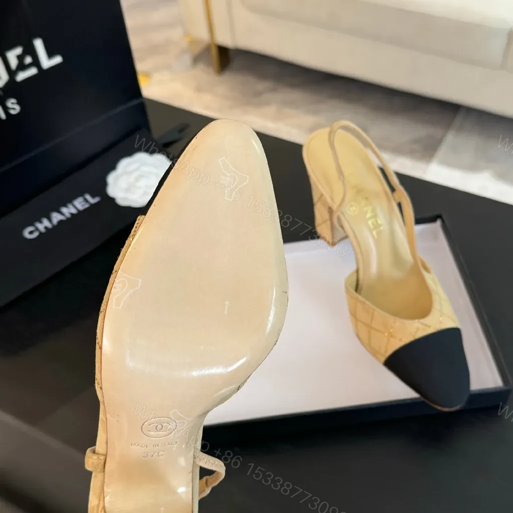 View 8 of Beige Knit Slingback Heels: Two-Tone Cap-Toe Pump