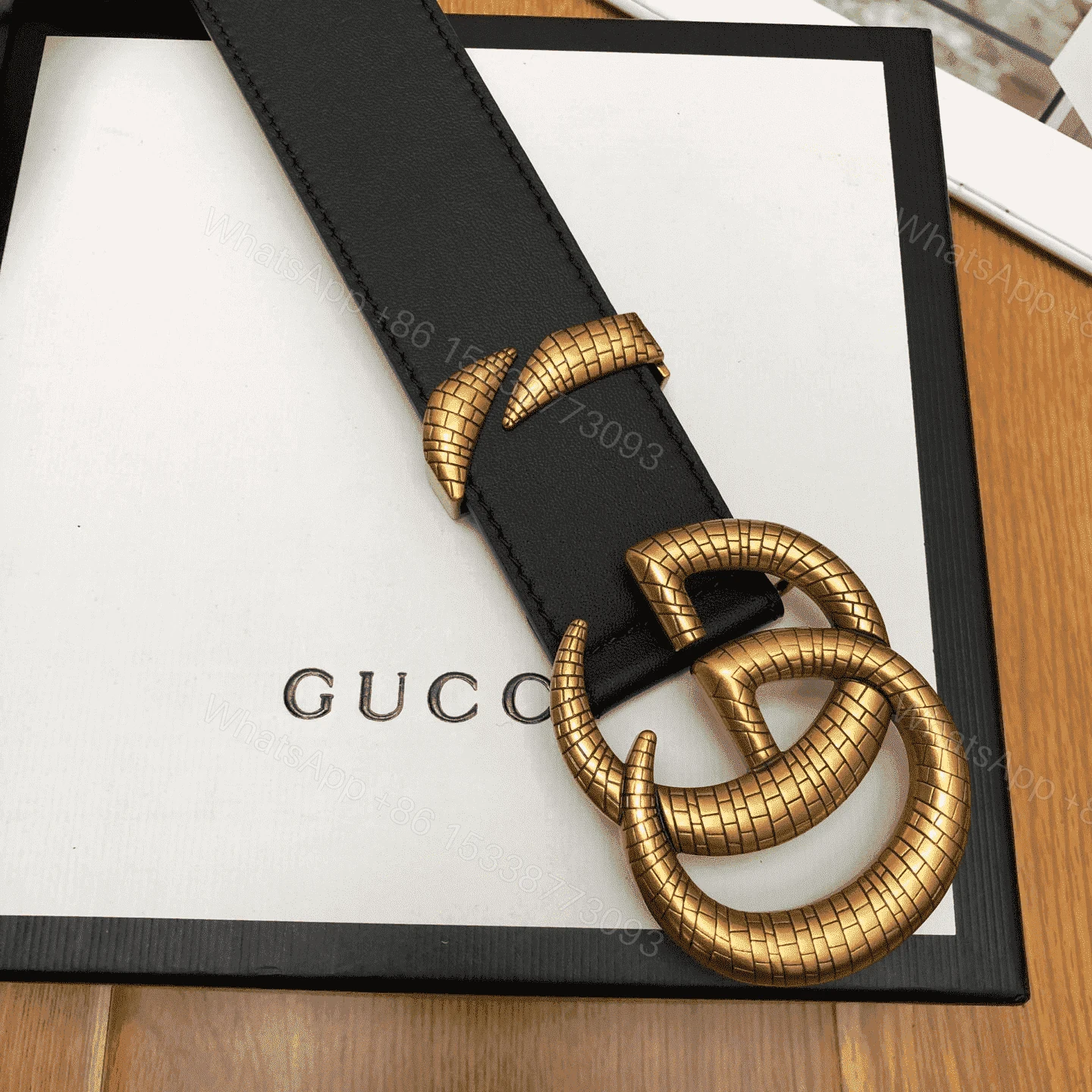 View 8 of GUCCI LEATHER BELT WITH DOUBLE G BUCKLE – B11
