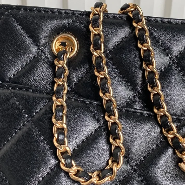 View 4 of Chic Black Quilted Shoulder Bag with Gold Chain (Diamond Stitch)