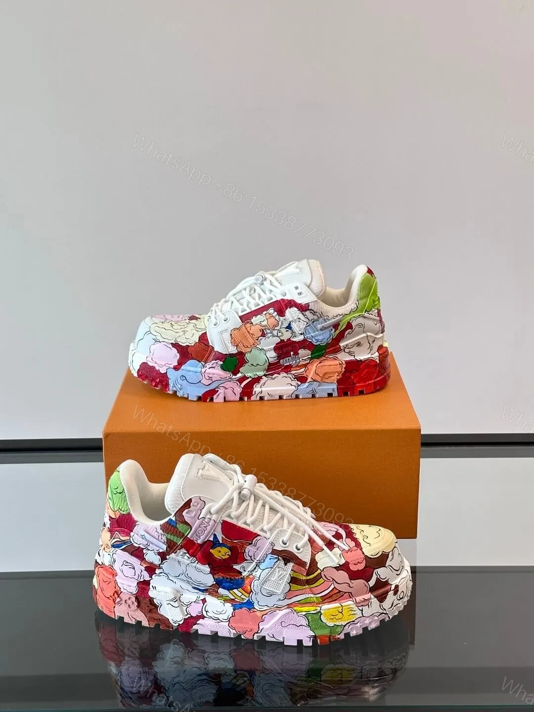 View 4 of LV Men White Multicolor Leather Sneakers