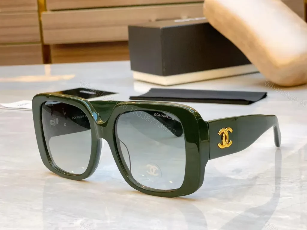 View 5 of Oversized Square Sunglasses - Black Acetate, Gold Logo, UV400 Protection