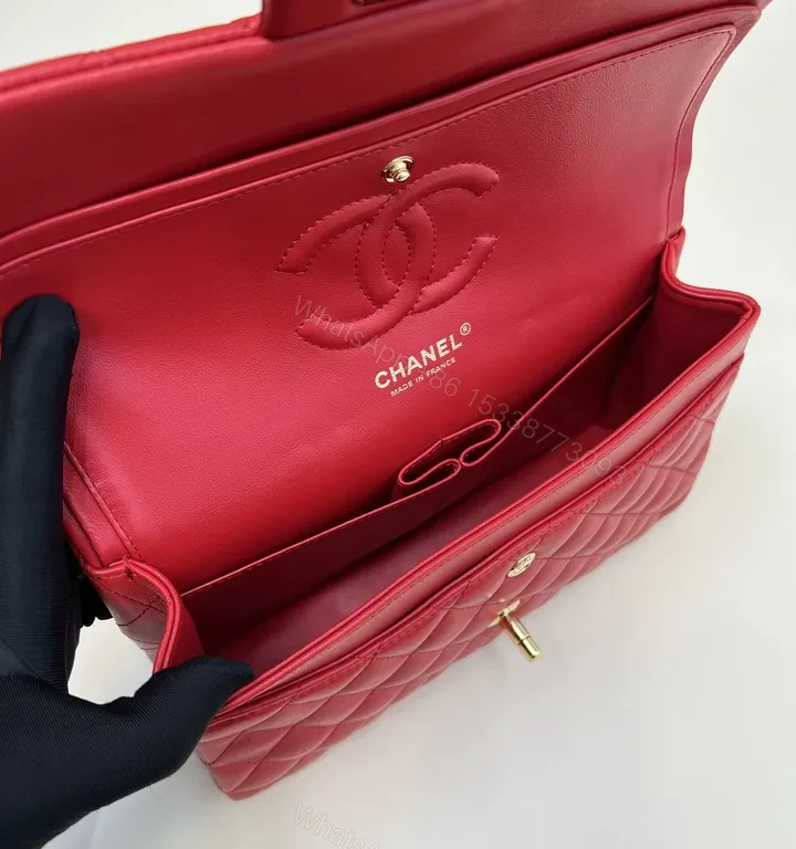 View 6 of Red Quilted Luxe Shoulder Bag with Gold Hardware