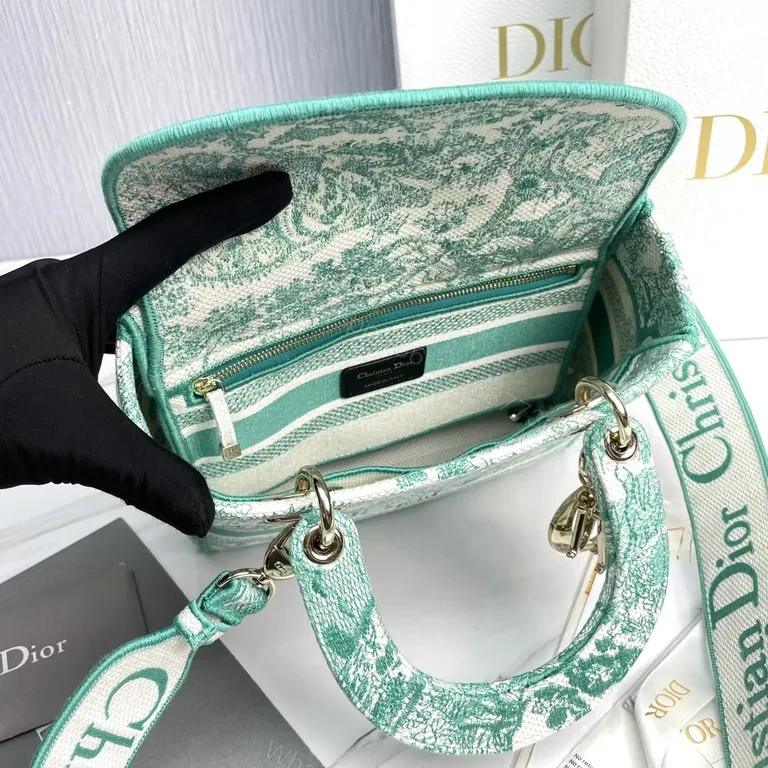 View 8 of Turquoise Canvas Satchel: Dior-Inspired Mini with Textured Weave