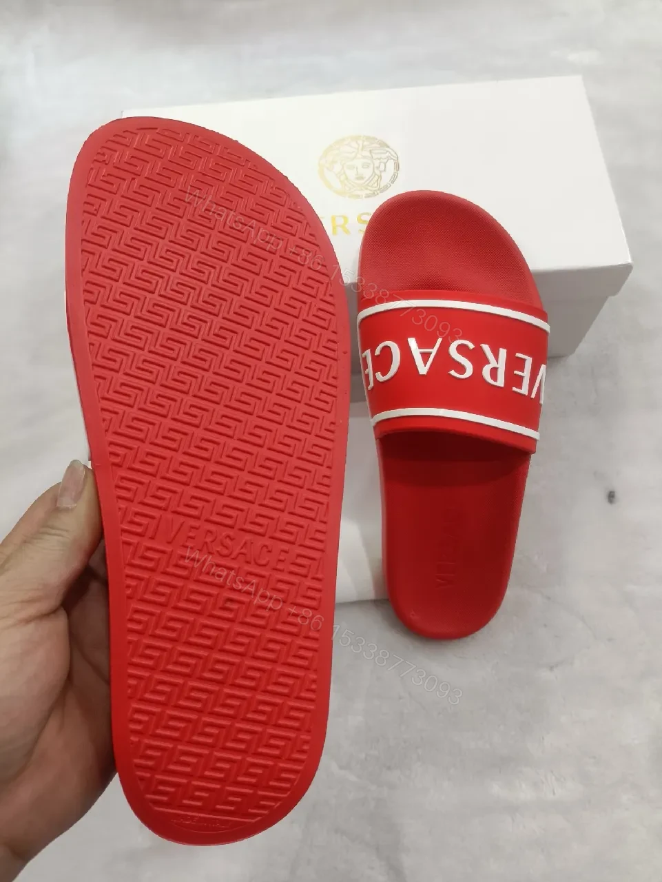 View 8 of Red Velour Slip-Ons with Bold Logo Band