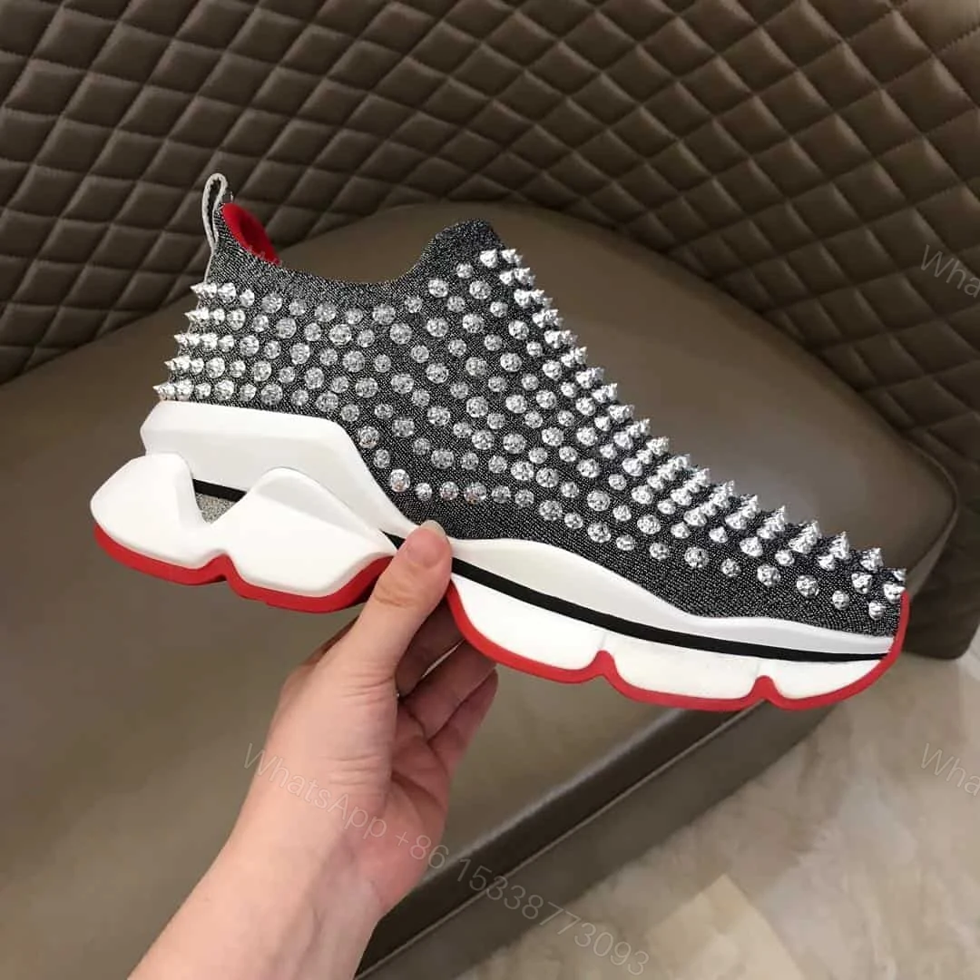 View 2 of CHRISTIAN LOUBOUTIN GREY SPIKE SOCK SNEAKER- CL50