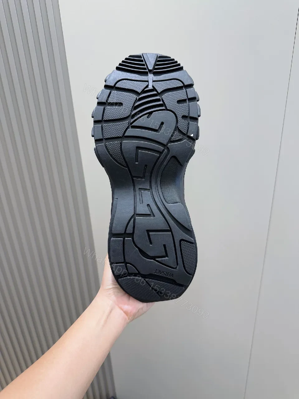 View 3 of Bold Versace-Style Black Knit Sneaker with Luxe Detailing