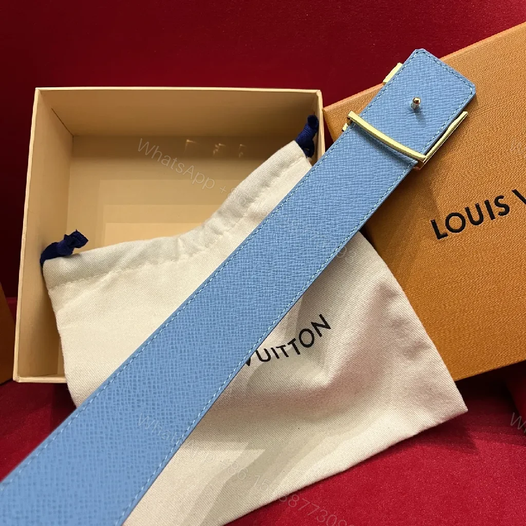 View 5 of Pastel LV-Style Textured Belt with Signature Buckle