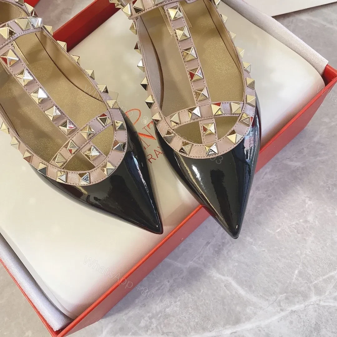 View 4 of Valentino Women Black Patent Leather Studded Flats