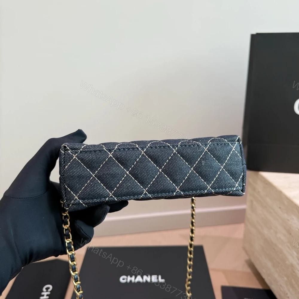 View 6 of Chanel Clutch With Strap Gold Metal Washed Denim Blue 19cm