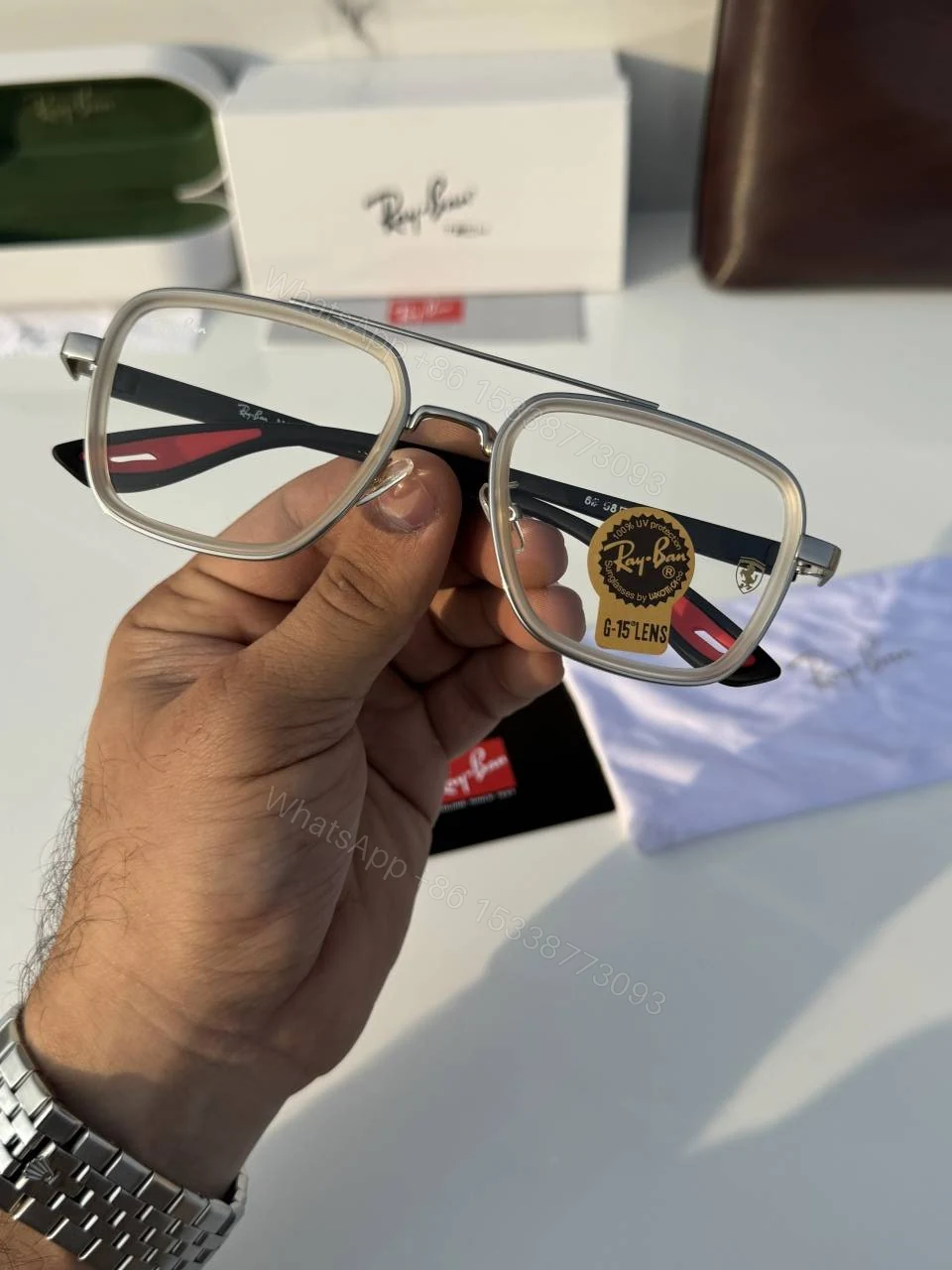 View 3 of First Copy RayBan 06 White Black Luxury Sunglasses Premium UV Protected Eyewear