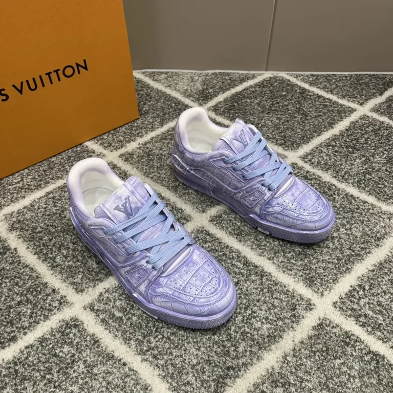 View 7 of Lavender Croc-Texture Luxe Trainer: LV-Inspired High-Top