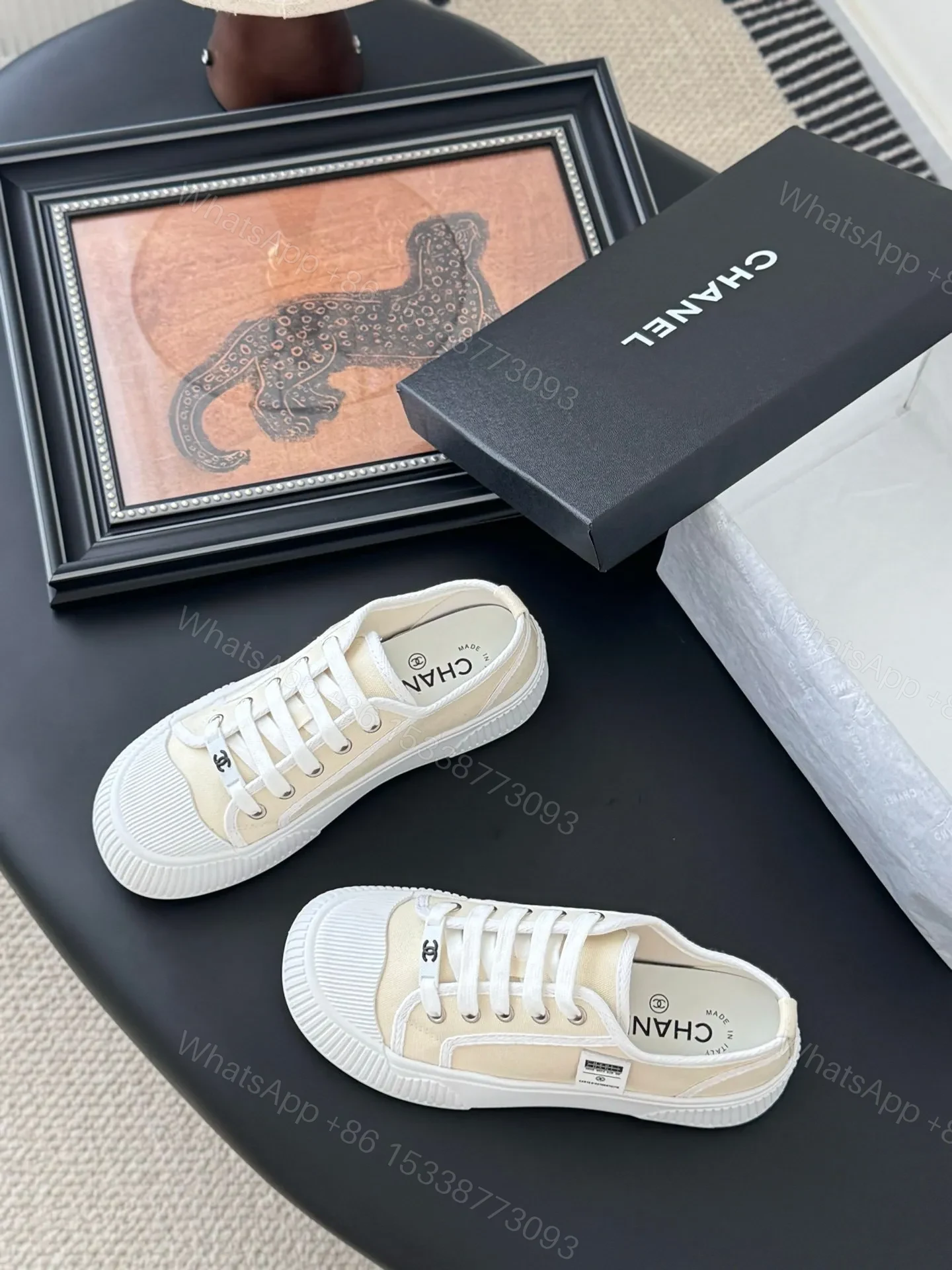 View 6 of Chanel Women White Canvas Lace-Up Sneakers