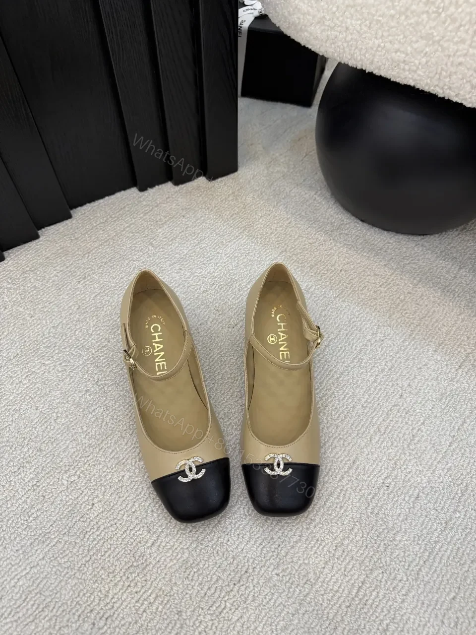 View 5 of Two-Tone Leather Midi Heel Pumps with Cap Toe Shine