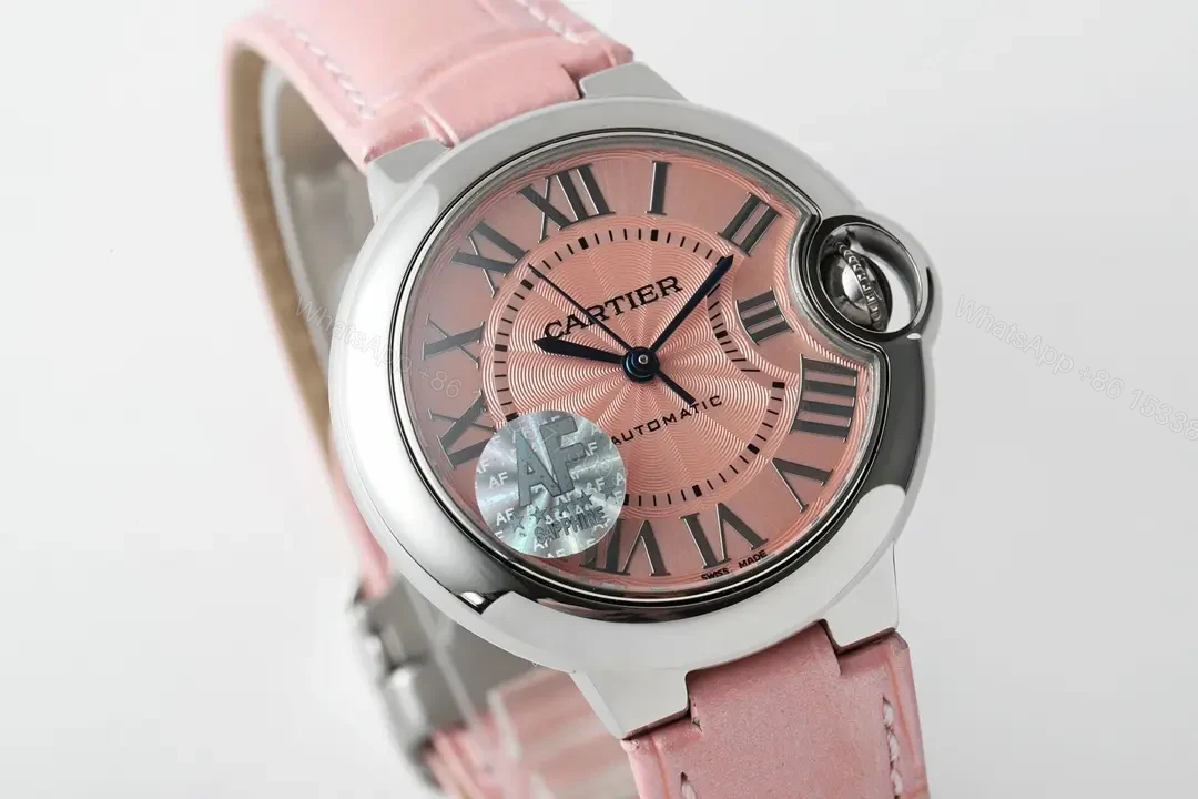 View 4 of F1 Factory Cartier 33mm Blue Balloon Watch with Pink Dial and Leather Strap
