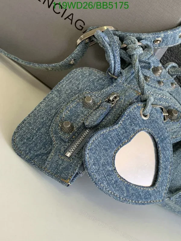 View 8 of Le Cagole Small Shoulder Bag Denim with Rhinestones Fake Balenciaga 6K8M45