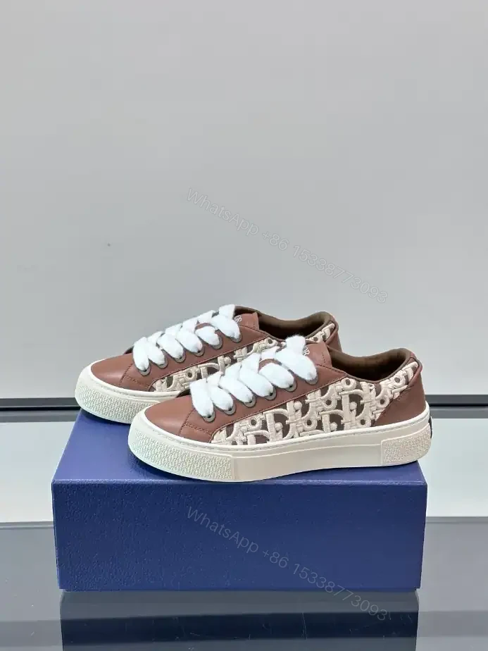 View 6 of DIOR B33 SPIN SNEAKERS BROWN SMOOTH CALFSKIN AND CREAM OBLIQUE RAISED EMBROIDERY – CD203